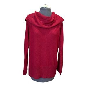 WHBM WOOL, CASHMERE & RABBIT HAIR LONG SLEEVE RED COWL SWEATER